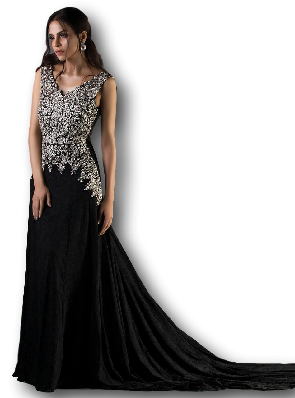 Buy Grey Designer Party Wear Western Gown | Gowns